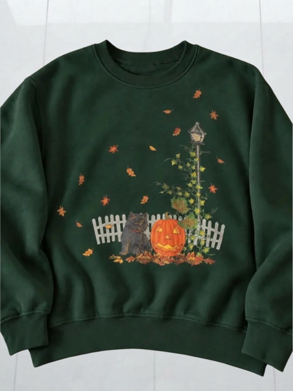 Dark Green Halloween Pumpkin & Black Cat Sweatshirt